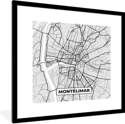 Fotolijst incl. Poster - Plattegrond – Montélimar – Stadskaart – Kaart – Frankrijk - 40x40 cm - Posterlijst
