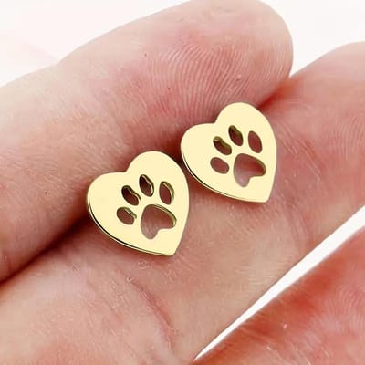 Huitan Schattige Huisdier Voetafdruk Hart Oorknopjes voor Vrouwen Liefde Ontwerp Chic Meisjes Piercing Oorbellen Fancy Cadeau Dierenpoot Sieraden beige