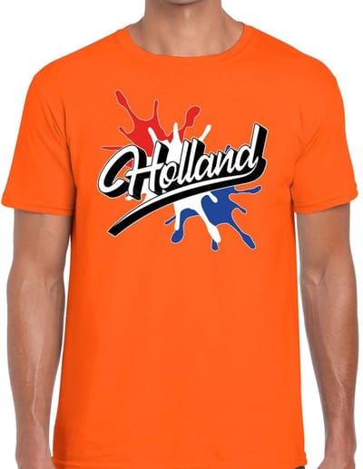 Holland landen t-shirt spetter oranje voor heren - supporter/oranje kleding Nederland S