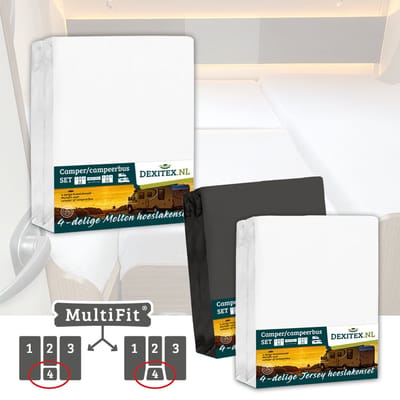 Dexitex 1 x Molton 1 x Hoeslaken Antraciet + 1 x Hoeslaken Wit / 4 delige set-Geschikt voor Camper lengtebedden of enkele bedden
