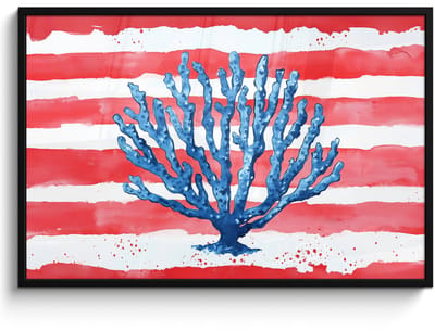 Poster in lijst - Fotolijst 120x80 cm - Posters - Koraal - Verfstructuur - Rood - Blauw - Posterlijst zwart - Decoratie - Wanddecoratie woonkamer - Muurdecoratie slaapkamer