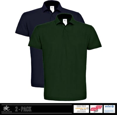 B&C Heren Polo - 100% biologisch katoen - ribkraag - donker groen en donker blauw maat 3XL
