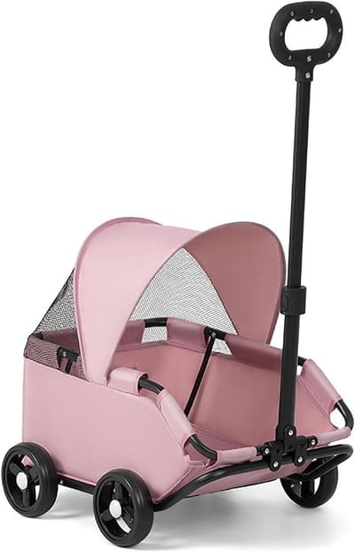 Hondenbuggy - Reisbuggy Dieren - Wandelen Boodschappen - 360° Roterende Handgreep - 7 kg Laadvermogen - Roze