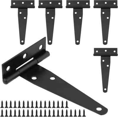 6-delige T-scharnier 4 inch (10cm), Zwart Versterkt Scharnier voor Poorten en Deuren met 36 Schroeven, Duurzaam en Betrouwbaar