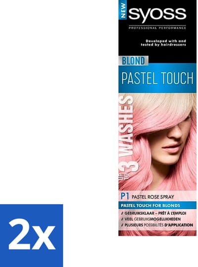 2 x Syoss Color Blond Pastel Touch P1 Pastel Rose - Haarverf Spray - Pastel Rose - Haarverf Spray - Pastel Rose - Blond - Salonplex Technologie - Haarverlichting