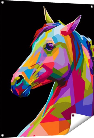 Gards Tuinposter Kleurrijke Paardenkop - Paard - Abstract - 80x100 cm - Tuindoek - Tuindecoratie - Wanddecoratie buiten - Tuinschilderij