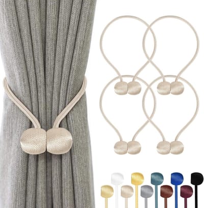 SnelShoppen - 4 Stuks Magnetische Gordijnhouders, Duurzaam en Kleurvast, Voor Woonkamer, Slaapkamer, Badkamer, Eetkamer, Beige, Tool-Free Installatie