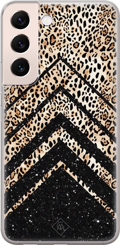 Casimoda® hoesje - Geschikt voor Samsung S22 Plus - Chevron Luipaard - Backcover - Siliconen/TPU - Zwart