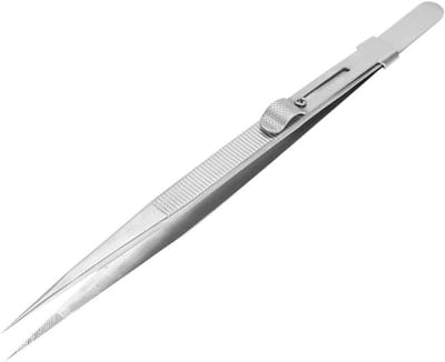 Lange Pincet - Vergrendel Tang - Edelstenen Inspectie - Anti-Magnetisch - 16.5 cm - Zilverkleurig