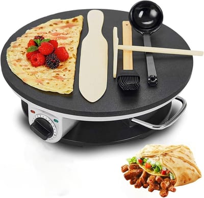 Elektrische Pannenkoekenmaker - Crêpe machine - Ontbijt maken - Instelbare temperatuur - 30 cm - Zwart
