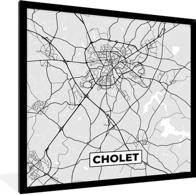 Fotolijst incl. Poster - Plattegrond - Kaart - Stadskaart - Frankrijk - Cholet - 40x40 cm - Posterlijst