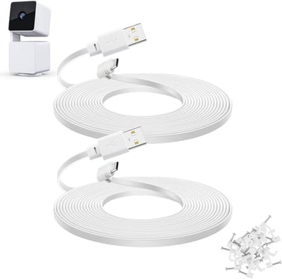 Platte USB Verlengkabels met Hoekkabel voor Binnen- en Buitenbeveiligingscamera's - Wit (2 Stuks)