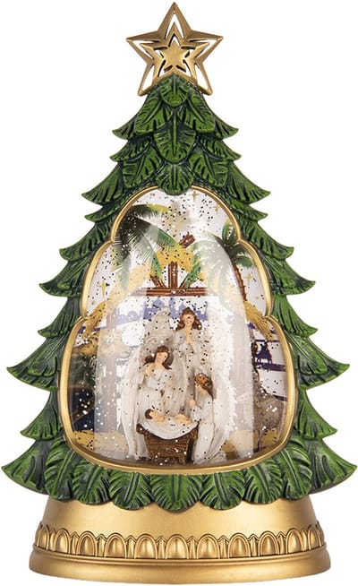 Clayre & Eef Kerstdecoratie met LED-verlichting en muziek Kerstboom 20x10x31 cm / 3xAA Groen Kunststof