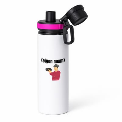 Hacebo® - fotograaf man grijs haar met eigen naam waterfles met draaidop roze - Fotograaf - fotografen - leuk cadeau voor iemand die houd van foto's maken - cadeau - kado - water fles - 850ML