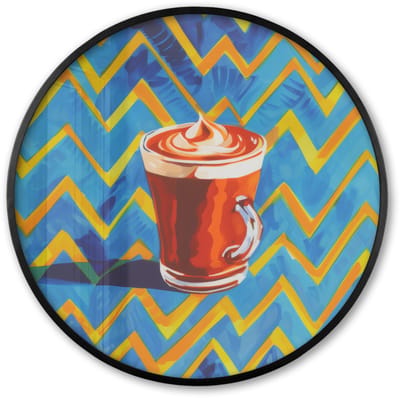 Poster in lijst Rond - Fotolijst 60x60 cm - Posters - Mok - Koffie - Zigzag - Slagroom - Ronde posterlijst zwart - Decoratie - Wanddecoratie woonkamer - Muurdecoratie slaapkamer