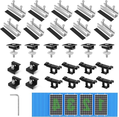 Montagekit voor Zonnepanelen, Bevestigingsset voor 4 Modules, Waterafvoer Clips en Verstelbare Klem voor Platte Daken