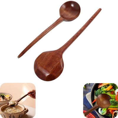 2 stuks lepels - soeplepel - rijstlepel - paplepel - roerlepel - kookgereedschap - keukenaccessoires - geschikt voor keuken, restaurant, eetgelegenheid (bruin, 23,5*6,5 cm)