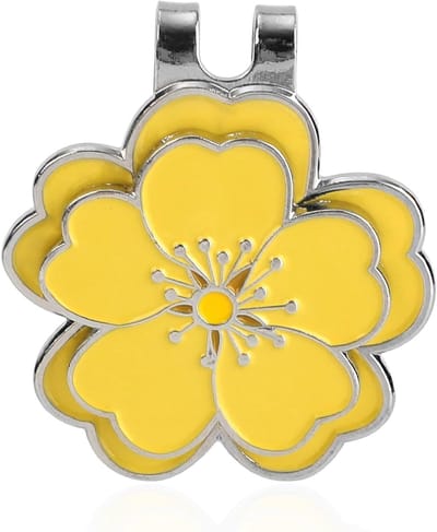 Bloemvormige Magnetische Golfbalmarker met Hoedclip - Sportaccessoires voor Golf, Uniek Ontwerp en Handig voor Mannen en Vrouwen (Geel)