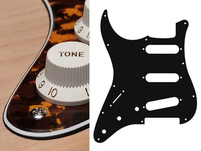 Boston SL-313-RY pickguard, Stallion, standard, SSS, 3 pot holes, 3-5 switch, lefthanded, 3 ply, tiger yellow