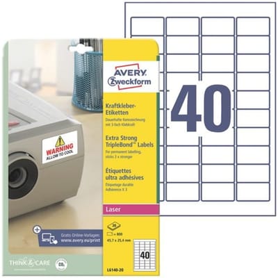 Krachtlijm-etiketten voor laserprinters, 45,7 x 25,4 mm