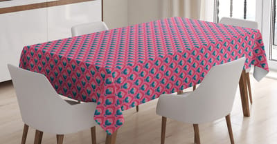 ABAKUHAUS Tafelkleed – Bloemen Retro jaren ’70 – 140x240 cm – Pastelroze en Blauw