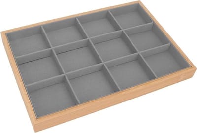 Sieraden Organizer voor Lades, 12 Vakken Sieraden Display Tray, Elegante en Stevige Opslagoplossing voor Sieraden, Grijs