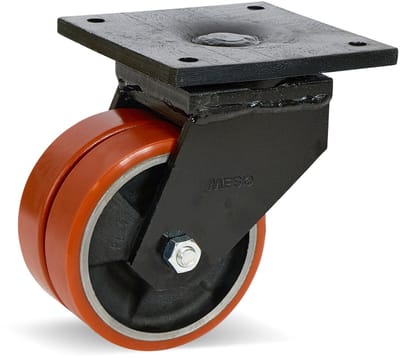 Dubbel PU extra zwaarlast zwenkwiel met topplaat - 150mm - 1250kg