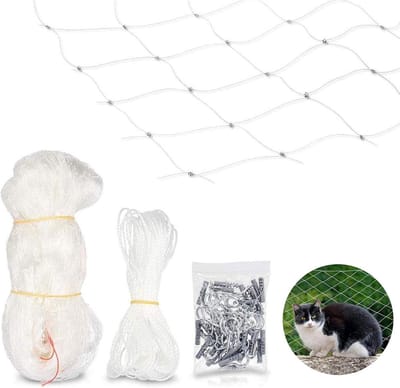 Kattennet Balkon - Huisdierengaas Terras - Veiligheid Buiten - Draadversterkt Nylon - 3 x 8 m - Wit