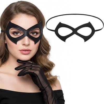 Elegante Zwarte Leren Cat Eye Masker voor Volwassenen, Half Gezicht Masker voor Feest, Cosplay en Halloween Accessoire