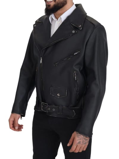Dolce & Gabbana Zwart Leren Bikerjas Met Ritssluiting Voor Mannen
