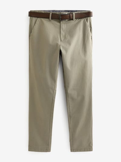 Next - Heren - Straight fit - Zachte chino met print en riem - Naturel