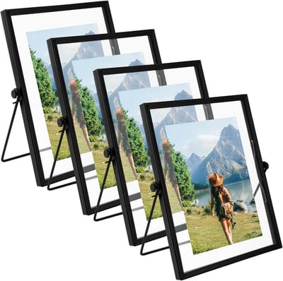 Zwarte fotolijsten - Set van 4 - 20 x 15 cm - Glas en metaal