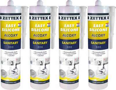 Zettex Easy Siliconenkit S - 4-Pack - Sanitairkit voor Badkamer & Keuken - Schimmelbestendig & Elastisch - 310ml - Transparant/Grijs