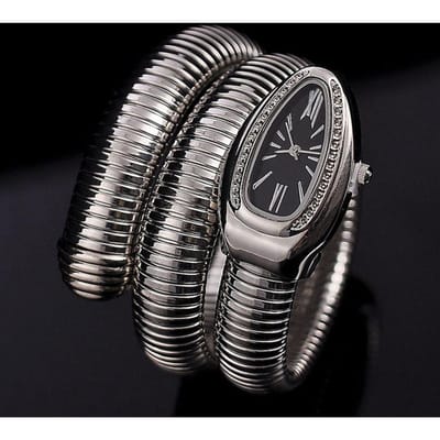 Dameshorloge Zilver Zwart Wijzerplaat Exquisite Modieuze Slangvorm Armbandhorloge voor Casual Werk Kantoor gray