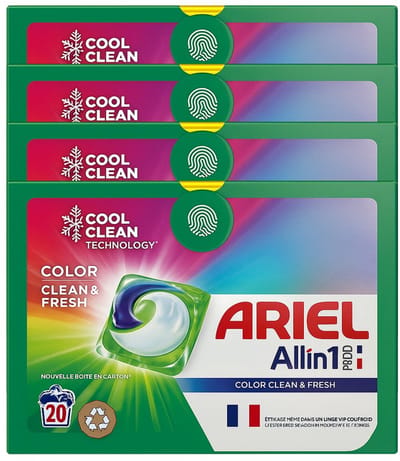 Ariel 3in1 Pods Color Clean & Fresh – Wasmiddel Pods – 20 Wasbeurten – 4 x 20 Wasbeurten