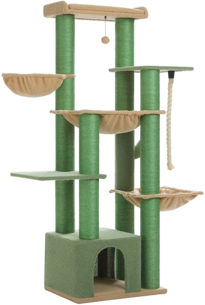 Kattenu KittyKingdom - Stevige krabpaal voor zware katten - Extra Dikke Palen - Grote krabpaal voor grote katten - Groen