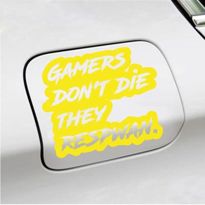 Bumpersticker - Gamers Dont Die They Respawn - 12,6 X 14,8 - Geel