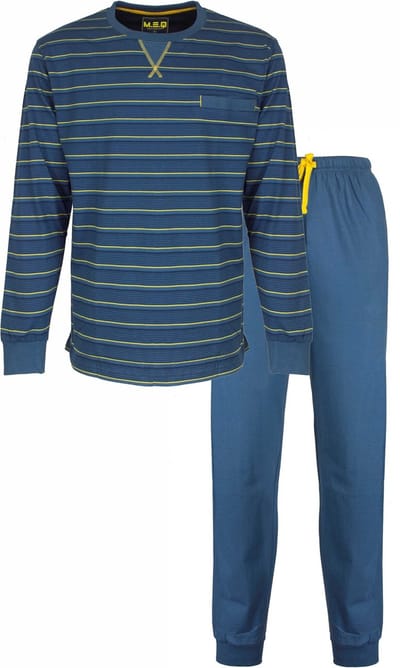 MEQ Heren Pyjama -Pyjama- Gestreept Dessin - Blauw - Maat M