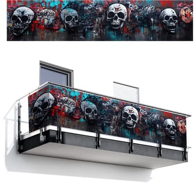 Balkonscherm 500x110 cm - Balkonposter Schedels - Graffiti - Abstract - Balkon scherm decoratie - Balkonschermen - Balkondoek zonnescherm