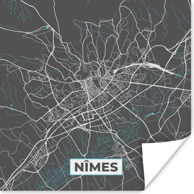 Poster Nîmes - Frankrijk - Plattegrond - Stadskaart - Kaart - 100x100 cm XXL
