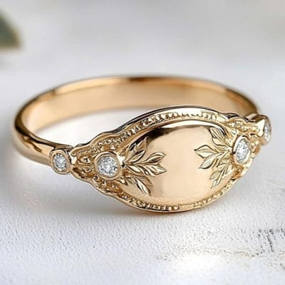 Bague Or Vintage Motif Feuille Sculptée Incrustée de Zirconium Synthétique Blanc Accessoires Bijoux Fête Banquet Femme Cadeau 8 beige