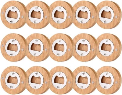 Set van 15 Houten Flessenopeners - Magnetische Flessenopeners van Bamboe en RVS voor Mannen, Vader en Grootvader