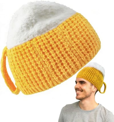 Grappig Bier Kostuum voor Mannen met Handvat, Creatieve Thermo Hoed voor Herfst en Winter, Perfect voor Halloween en Feestjes