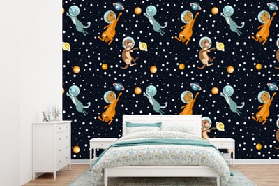 Behang - Fotobehang Planeten - Hond - Patroon - Breedte 305 cm x hoogte 220 cm