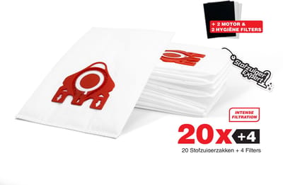 20x PREMIUM PRO FJM 3D Stofzuigerzakken Geschikt voor Miele - 20 Stofzakken + 2 Hygiëne en 2 Motor filter meegeleverd! Premium kwaliteit zakken - Cat & Dog - Anti Allergie -Geschikt voor o.a. Miele C2, C1, S6, S4, S6000, S4000, S700, S500, S300