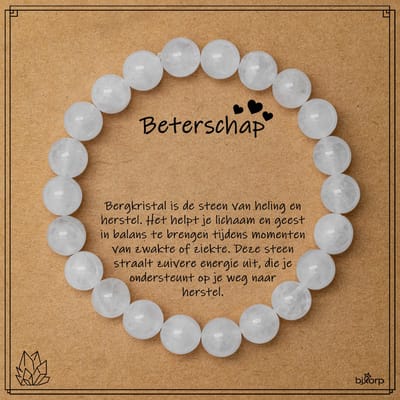 Bixorp Bergkristal Armband op Cadeau Kaartje - Beterschap - 8mm / 20cm Edelsteen Kralenarmband - Inclusief Cadeau Envelop