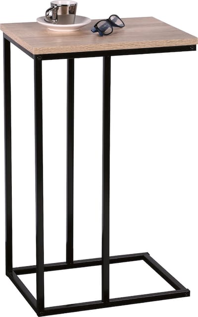 Metalen bank bijzettafel van Naturn Living | Multifunctionele bijzettafel | Metalen onderstel en houten blad | Over de bank tafel met afneembaar blad | Industrieel ontwerp | Bruin