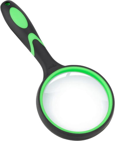 10x vergrootglas, 75 mm handleesloep met antislip zachte handgreep voor senioren, het lezen van boeken, kranten en natuurhobby's voor kinderen