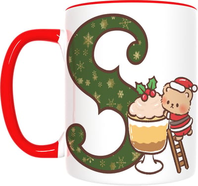 Kerst Mok met Letter S & Beer – Knus Cadeau met IJsjes – Inclusief Cadeauverpakking – 350ml