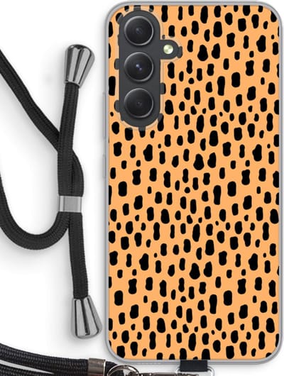 Case Company® - Hoesje met koord geschikt voor Samsung Galaxy A54 hoesje met Koord - Panter - Telefoonhoesje met Zwart Koord - Bescherming aan alle Kanten en Over de Schermrand